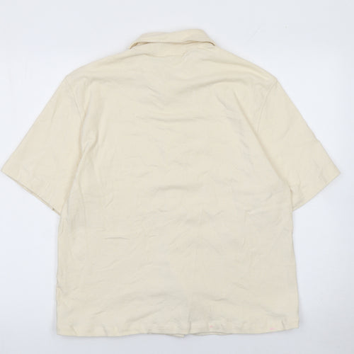 Weekday Women Beige Cotton Short Sleeve Button-Up Shirt XS