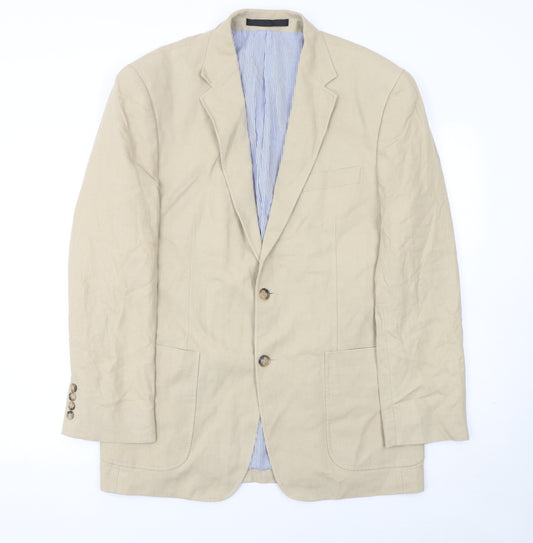 Marks and Spencer Men’s Beige Linen Blend Two-Button Blazer Jacket 40” M