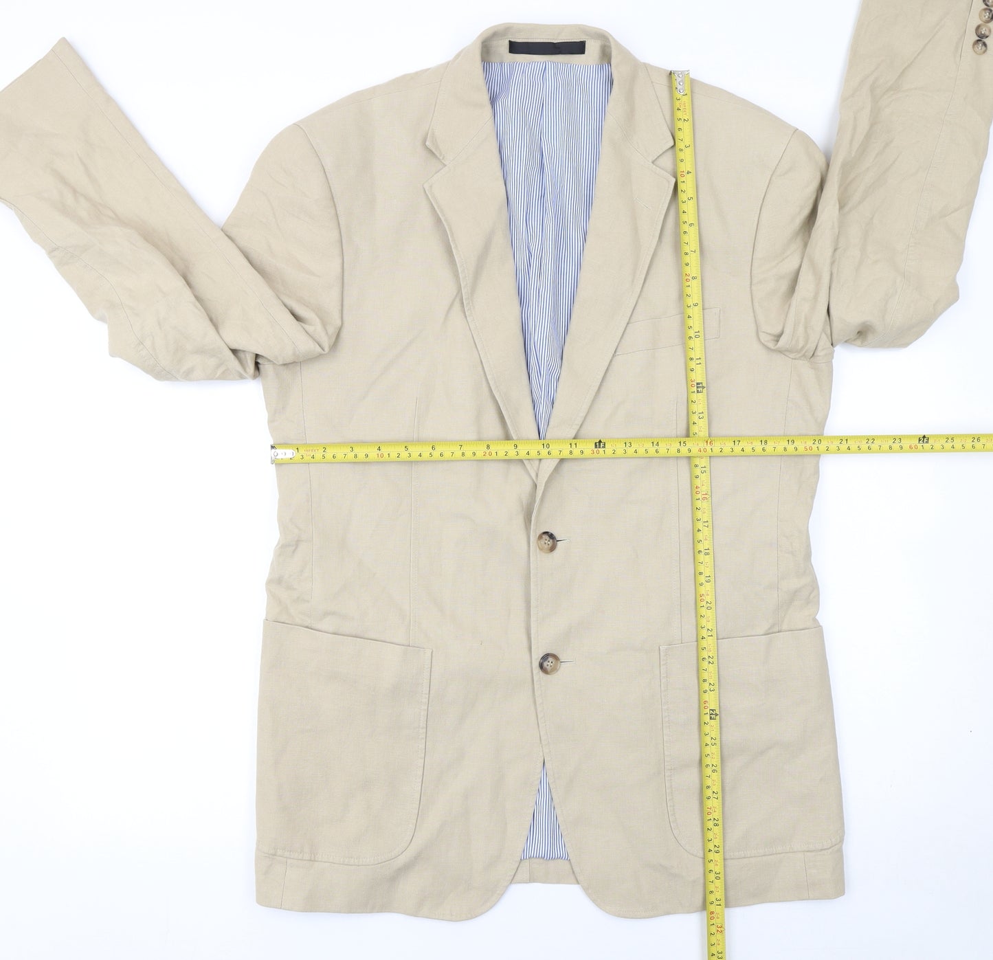 Marks and Spencer Men’s Beige Linen Blend Two-Button Blazer Jacket 40” M