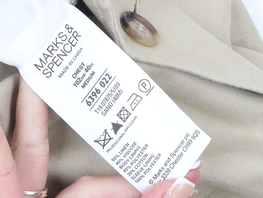 Marks and Spencer Men’s Beige Linen Blend Two-Button Blazer Jacket 40” M