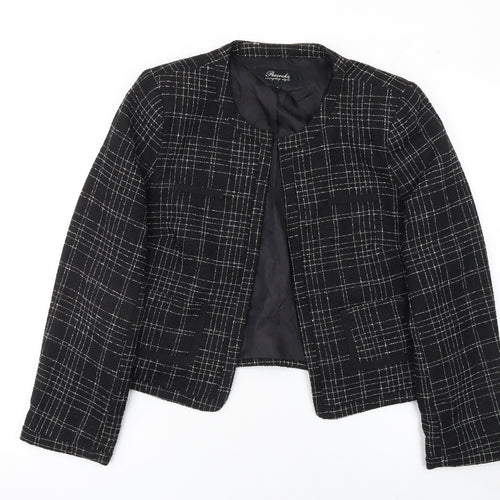 Peacocks Women's Black Checked Lined Blazer Size 14 Polyester Viscose