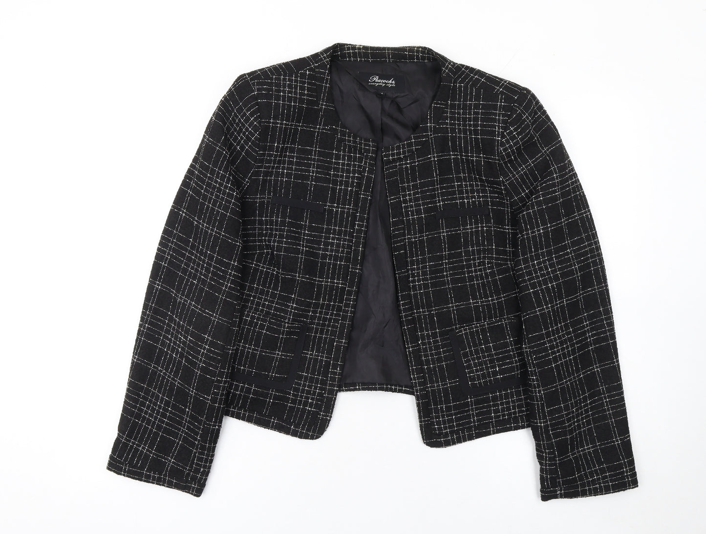 Peacocks Women's Black Checked Lined Blazer Size 14 Polyester Viscose