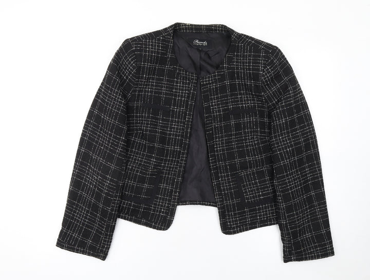 Peacocks Women's Black Checked Lined Blazer Size 14 Polyester Viscose