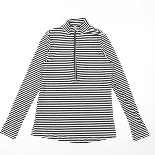 Next Women’s Black Striped Mock Neck Long Sleeve Zip Top Size 10