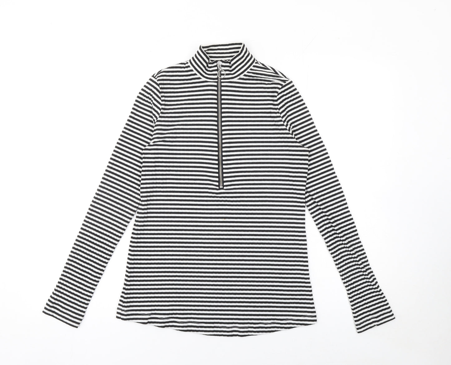 Next Women’s Black Striped Mock Neck Long Sleeve Zip Top Size 10