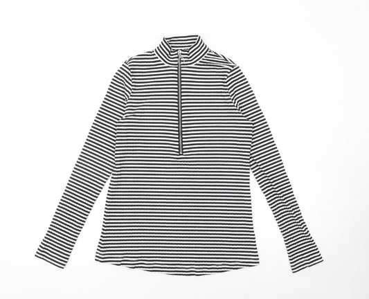 Next Women’s Black Striped Mock Neck Long Sleeve Zip Top Size 10