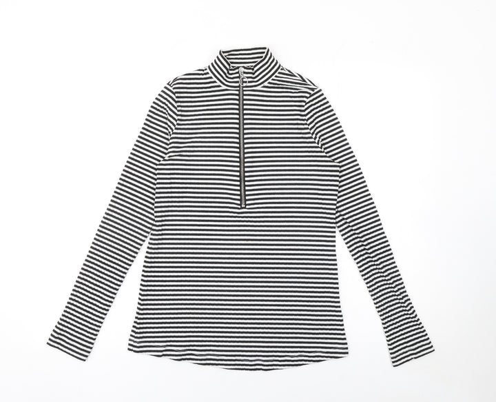 Next Women’s Black Striped Mock Neck Long Sleeve Zip Top Size 10