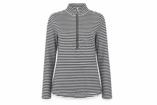 Front view of Next Women’s Black Striped Mock Neck Long Sleeve Zip Top, size UK 10