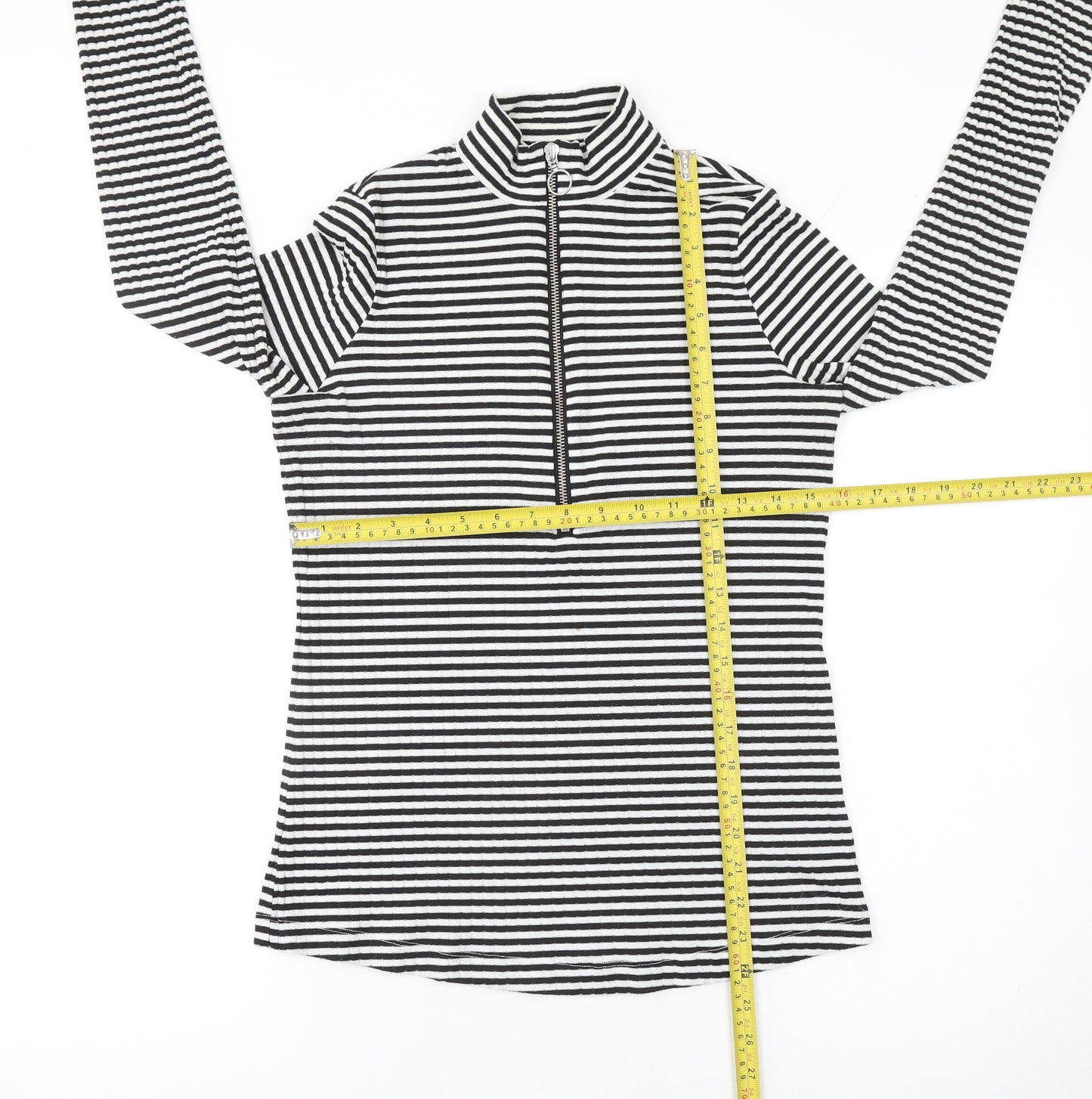 Next Women’s Black Striped Mock Neck Long Sleeve Zip Top Size 10