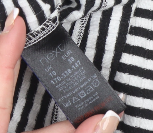 Next Women’s Black Striped Mock Neck Long Sleeve Zip Top Size 10