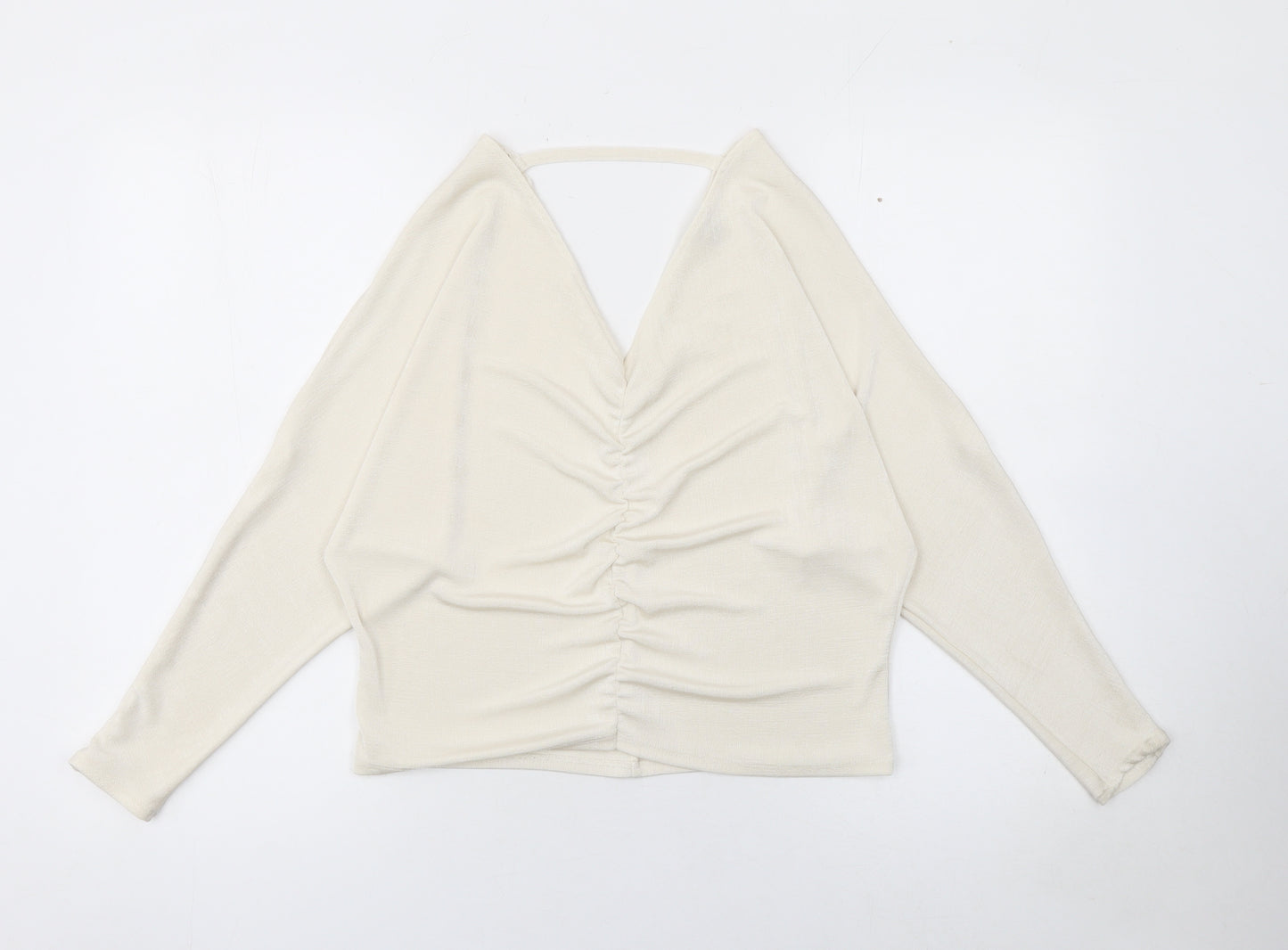 River Island Women’s Ivory Ruched V-Neck Cropped Blouse Size 8