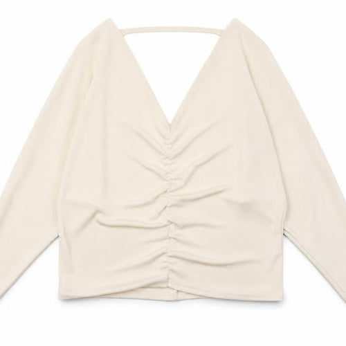 River Island Women’s Ivory Ruched V-Neck Cropped Blouse Size 8
