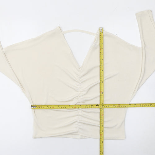 River Island Women’s Ivory Ruched V-Neck Cropped Blouse Size 8