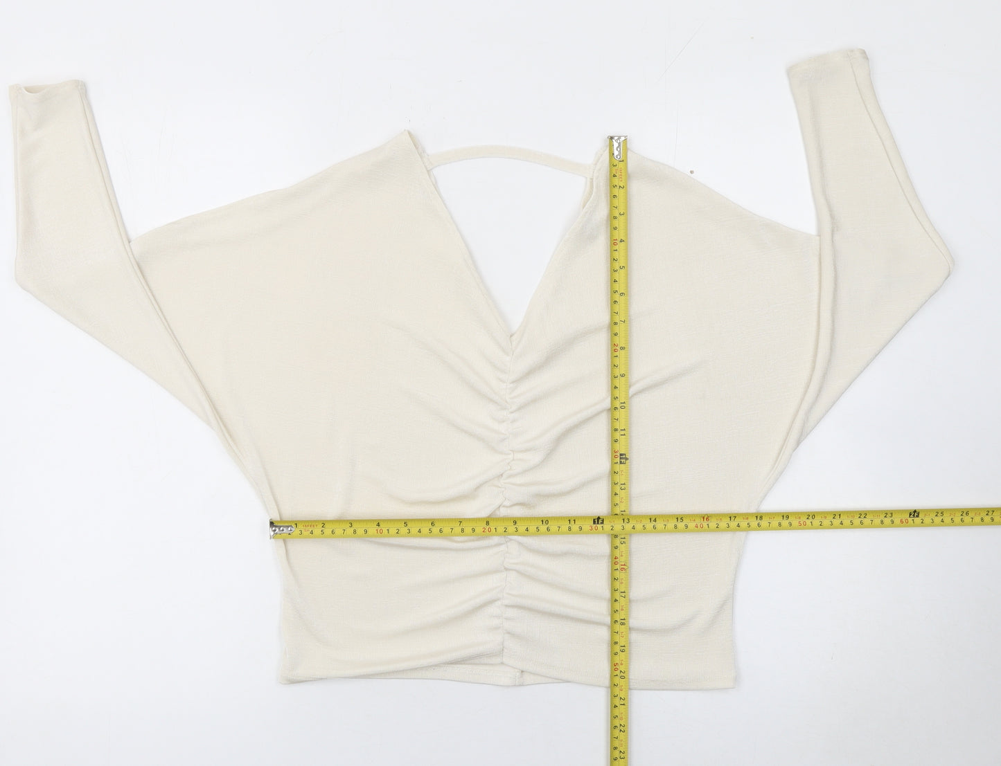 River Island Women’s Ivory Ruched V-Neck Cropped Blouse Size 8