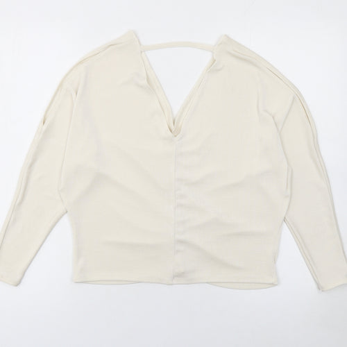 River Island Women’s Ivory Ruched V-Neck Cropped Blouse Size 8