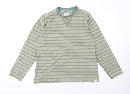 Fat Face Men's Green Striped Long Sleeve Cotton T-Shirt Medium