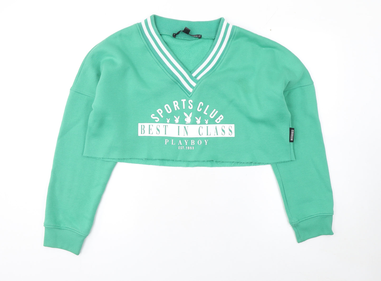 Playboy x Missguided Green Cropped V-Neck Sweatshirt Women's Size M
