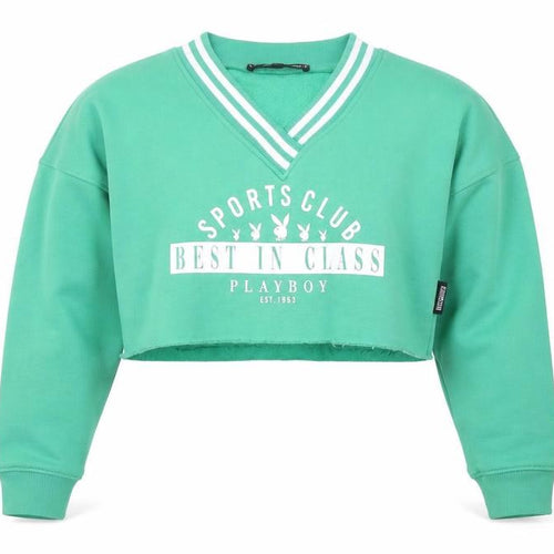 Playboy x Missguided Green Cropped V-Neck Sweatshirt Women's Size M