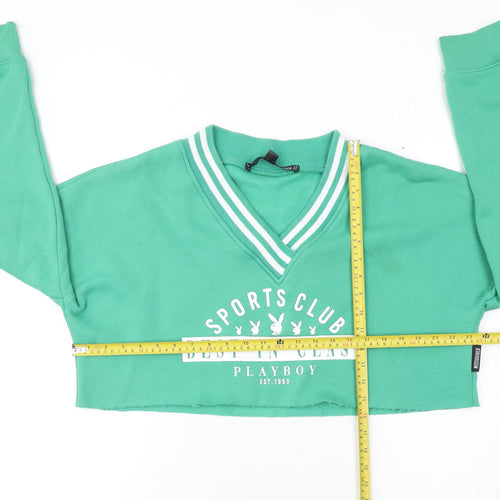 Playboy x Missguided Green Cropped V-Neck Sweatshirt Women's Size M