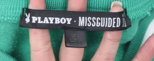 Playboy x Missguided Green Cropped V-Neck Sweatshirt Women's Size M