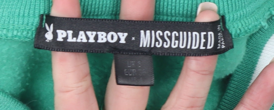 Playboy x Missguided Green Cropped V-Neck Sweatshirt Women's Size M