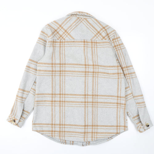Object Women Beige Check Wool Blend Shirt Jacket Size 6