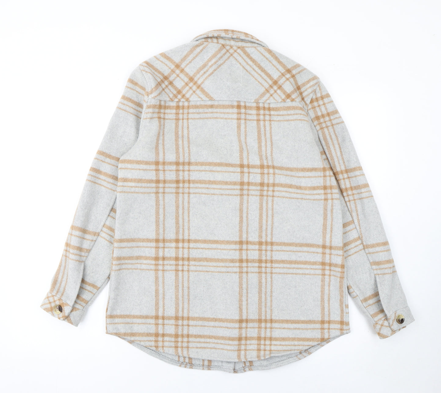Object Women Beige Check Wool Blend Shirt Jacket Size 6