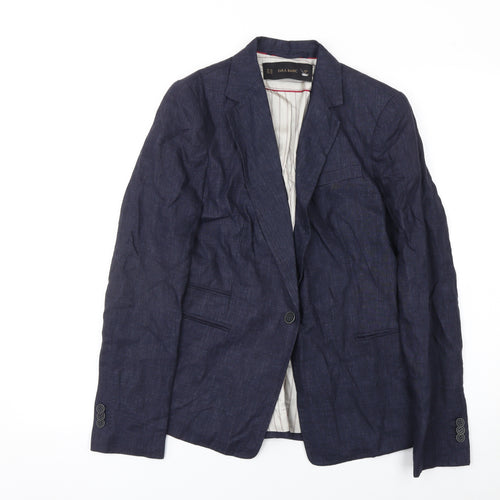 Zara Basic Women's Blue Linen Single Breasted Blazer XS