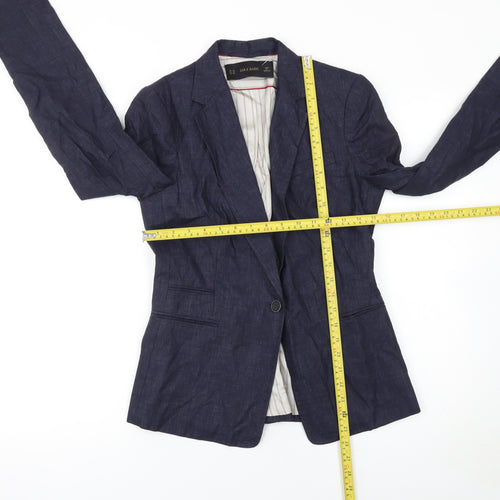 Zara Basic Women's Blue Linen Single Breasted Blazer XS