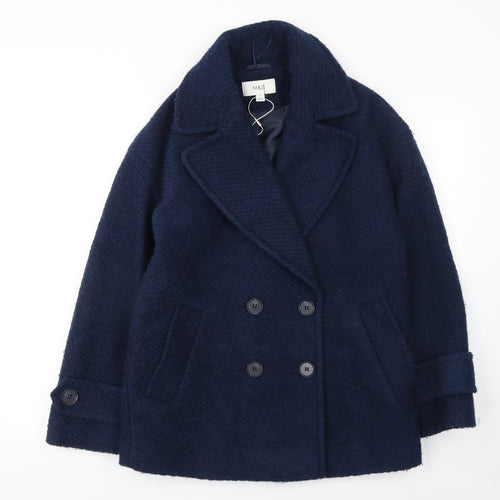 Marks and Spencer Women's Blue Wool Blend Double-Breasted Blazer UK 8