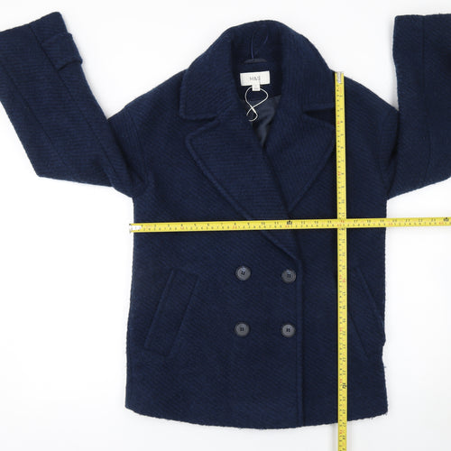Marks and Spencer Women's Blue Wool Blend Double-Breasted Blazer UK 8