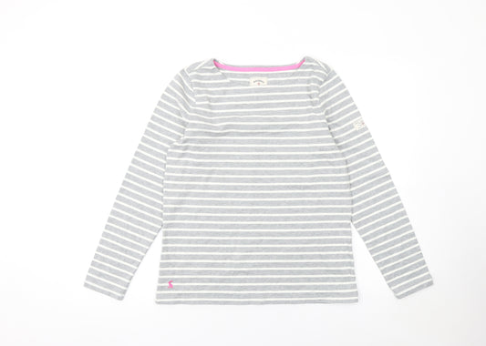 Joules Women’s Grey Striped Long Sleeve Cotton T-Shirt UK 12