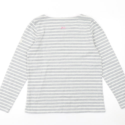 Joules Women’s Grey Striped Long Sleeve Cotton T-Shirt UK 12