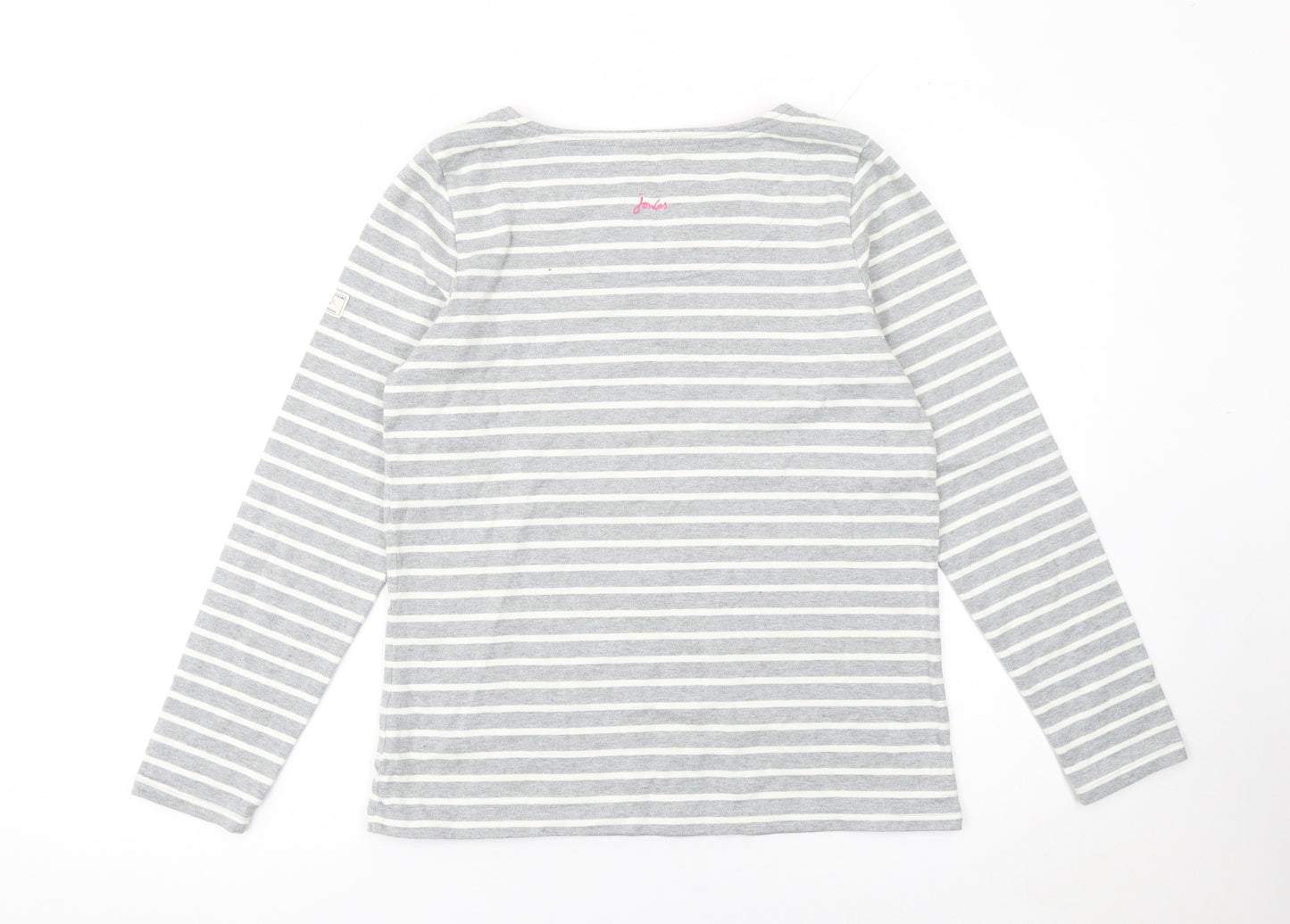 Joules Women’s Grey Striped Long Sleeve Cotton T-Shirt UK 12