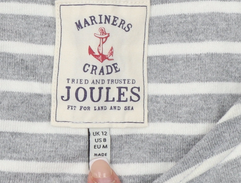 Joules Women’s Grey Striped Long Sleeve Cotton T-Shirt UK 12