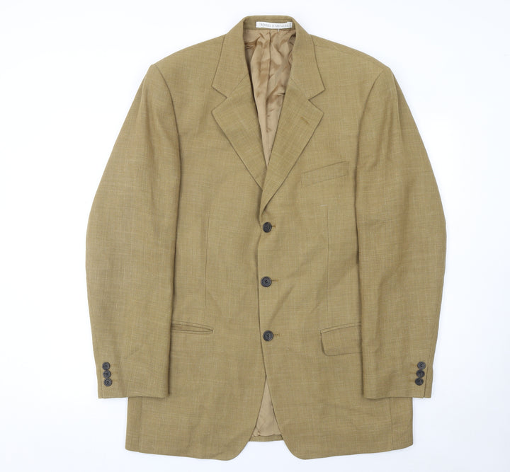 Marks and Spencer Men's Brown 40L Wool Blend Long Blazer Jacket