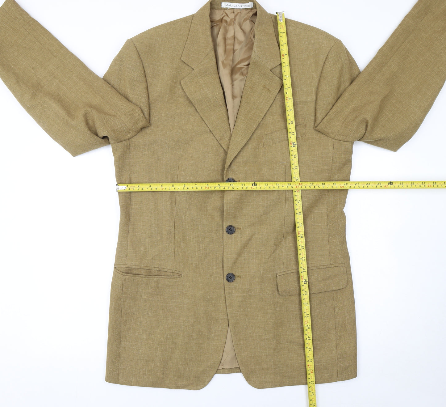 Marks and Spencer Men's Brown 40L Wool Blend Long Blazer Jacket