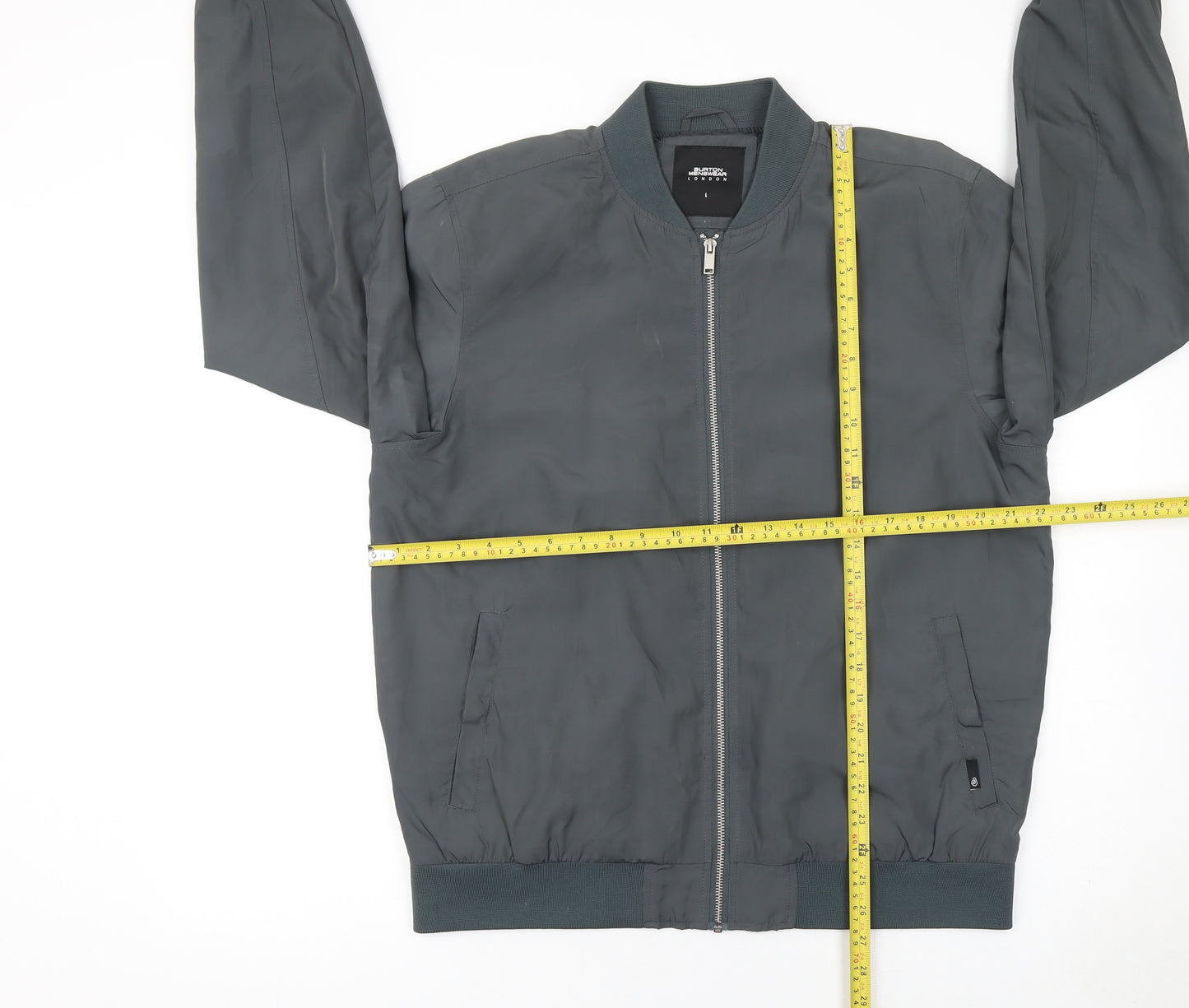 Burton Menswear London Men’s Grey L Bomber Jacket Full Zip Casual