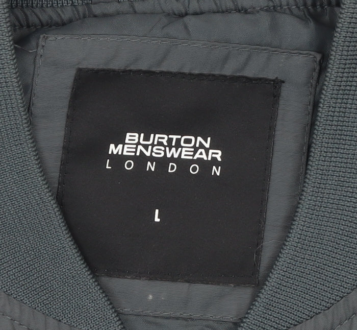 Burton Menswear London Men’s Grey L Bomber Jacket Full Zip Casual