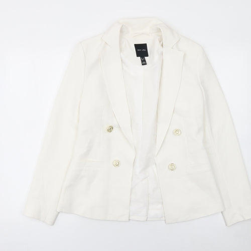 New Look Women White Size 6 Double-Breasted Blazer Jacket