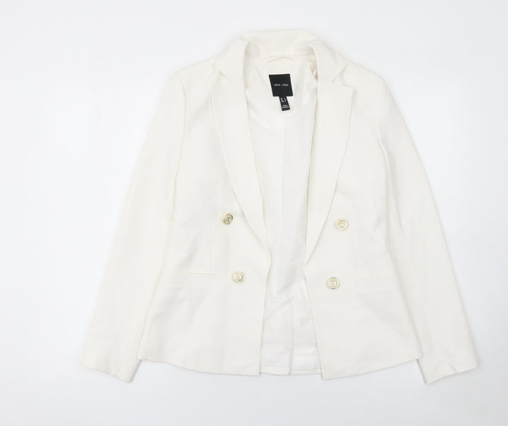 New Look Women White Size 6 Double-Breasted Blazer Jacket
