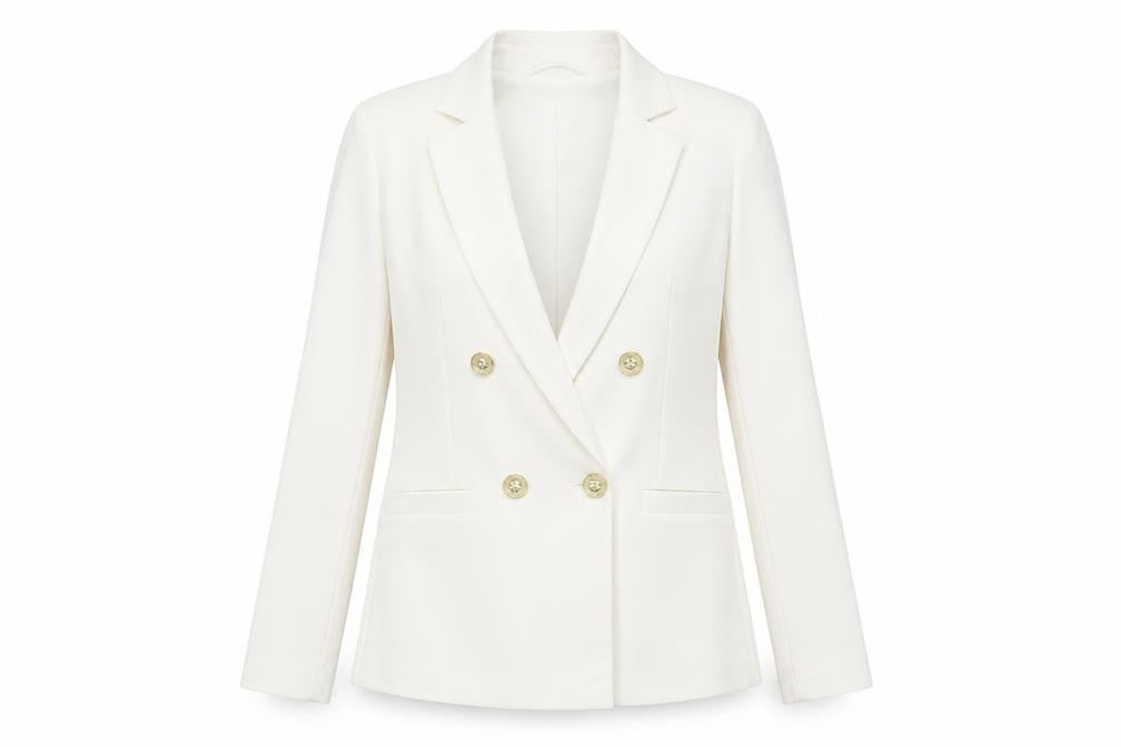 Front view of New Look Women White, size 6, Double-Breasted Blazer Jacket