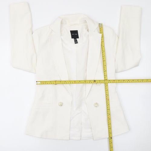 New Look Women White Size 6 Double-Breasted Blazer Jacket