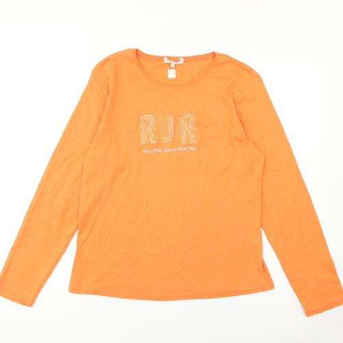 Rocha John Rocha Women's Orange Rhinestone Long Sleeve T-Shirt Size 16