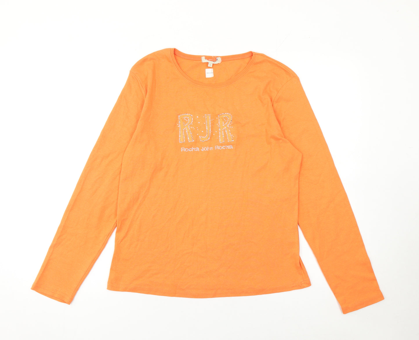 Rocha John Rocha Women's Orange Rhinestone Long Sleeve T-Shirt Size 16