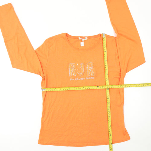Rocha John Rocha Women's Orange Rhinestone Long Sleeve T-Shirt Size 16