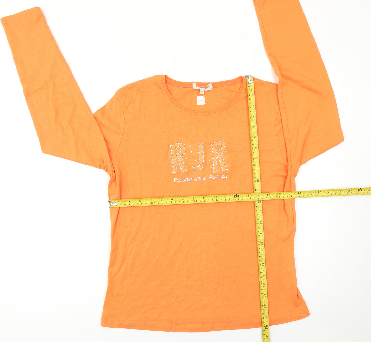 Rocha John Rocha Women's Orange Rhinestone Long Sleeve T-Shirt Size 16