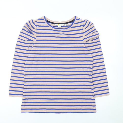 Boden Womens Beige Blue Striped 3/4 Sleeve Cotton T-Shirt UK 10