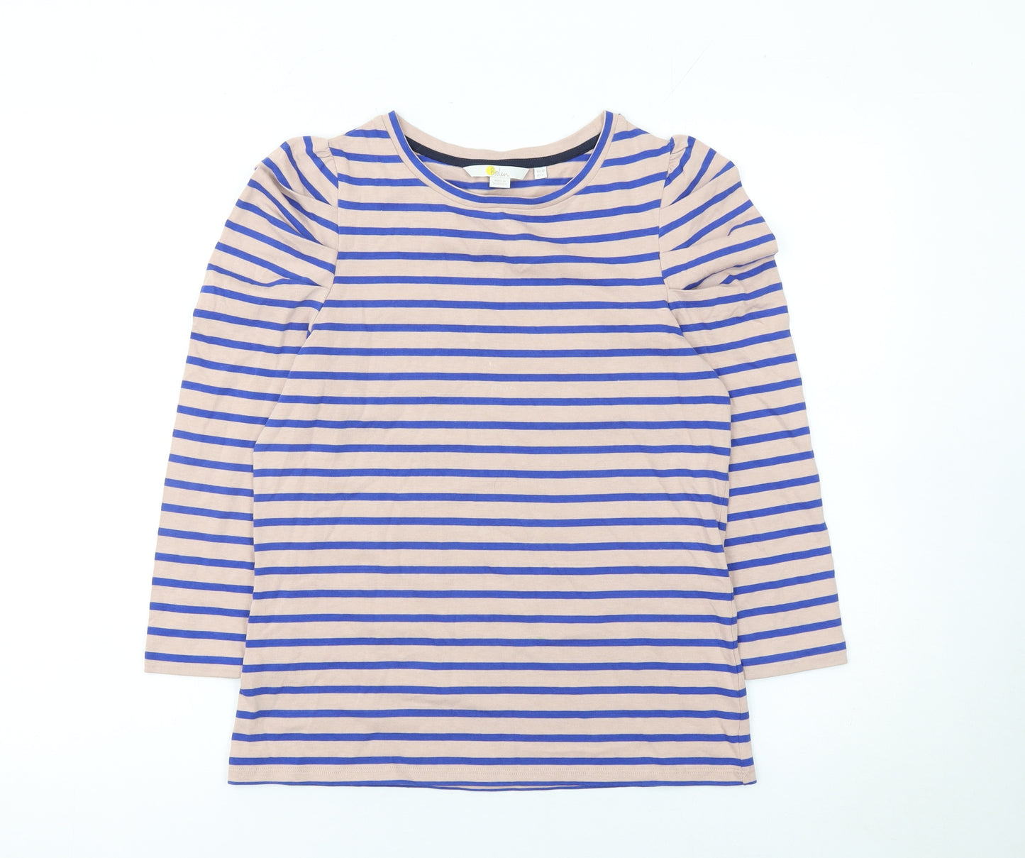 Boden Womens Beige Blue Striped 3/4 Sleeve Cotton T-Shirt UK 10