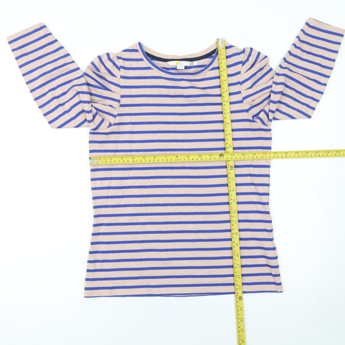 Boden Womens Beige Blue Striped 3/4 Sleeve Cotton T-Shirt UK 10